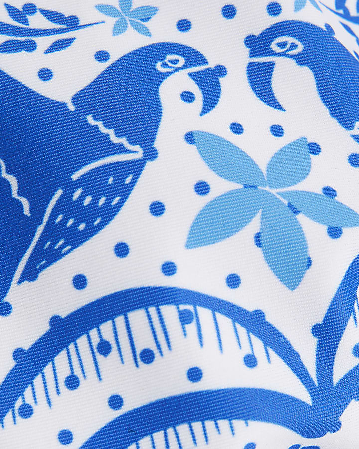 Blue Border Print Bikini Top