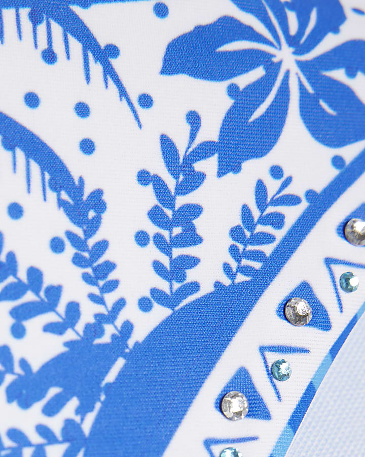 Blue Border Print Bikini Bottom