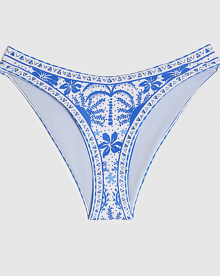 Blue Border Print Bikini Bottom