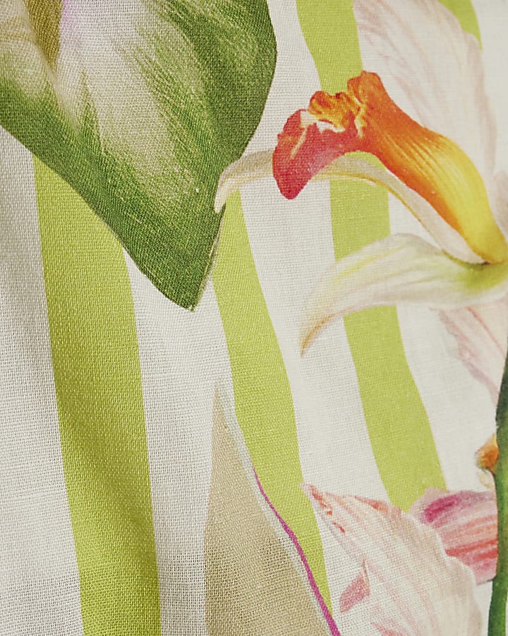 Green Stripe Floral Placed Top