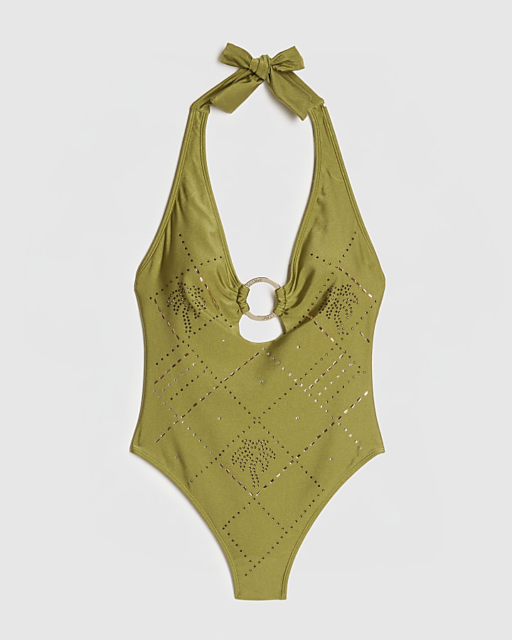Khaki Diamante Ring Swimsuit