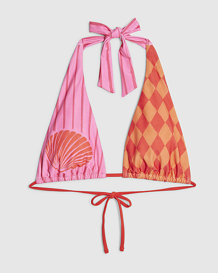 Pink Shell Blocked Bikini Top