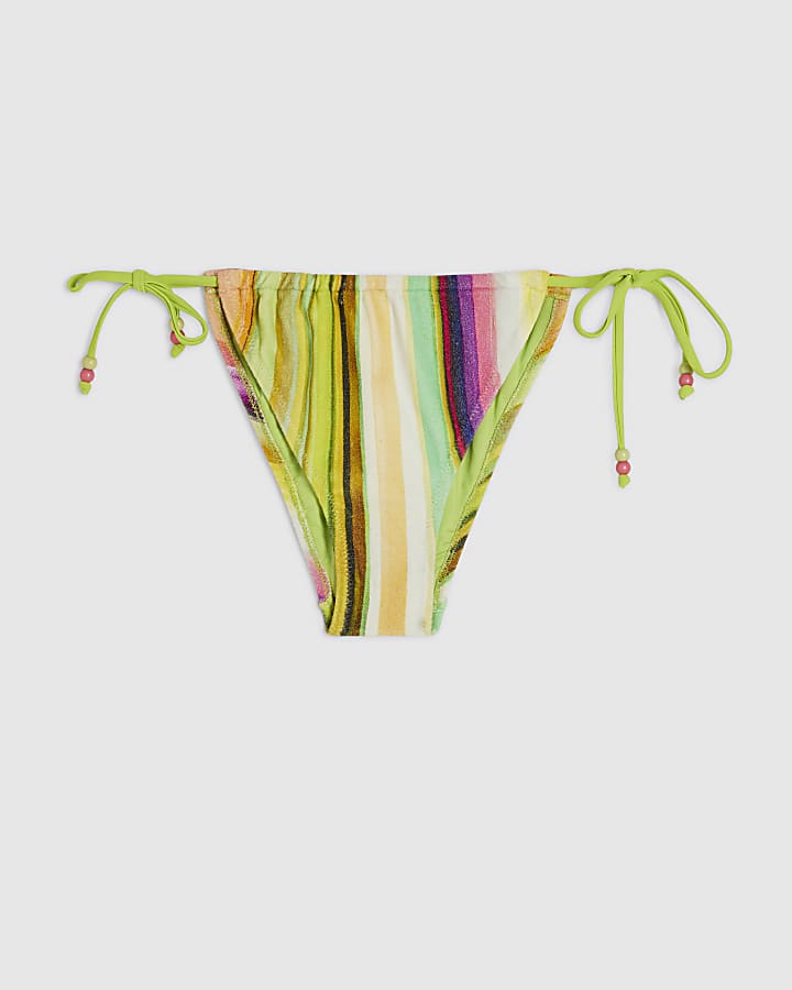 Green Stripe Towelling Bikini Bottom