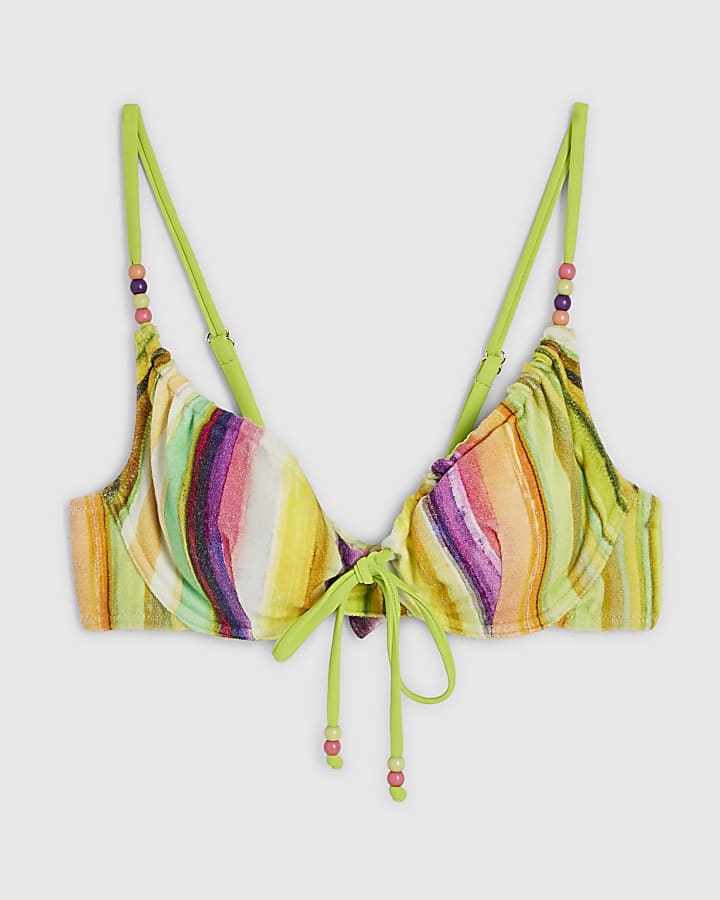 Green Stripe Towelling Cami Bikini Top