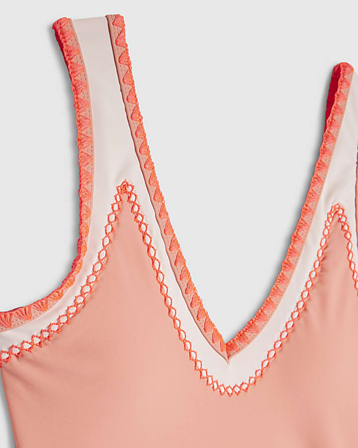 Pink Whipstitch Plunge Swimsuit