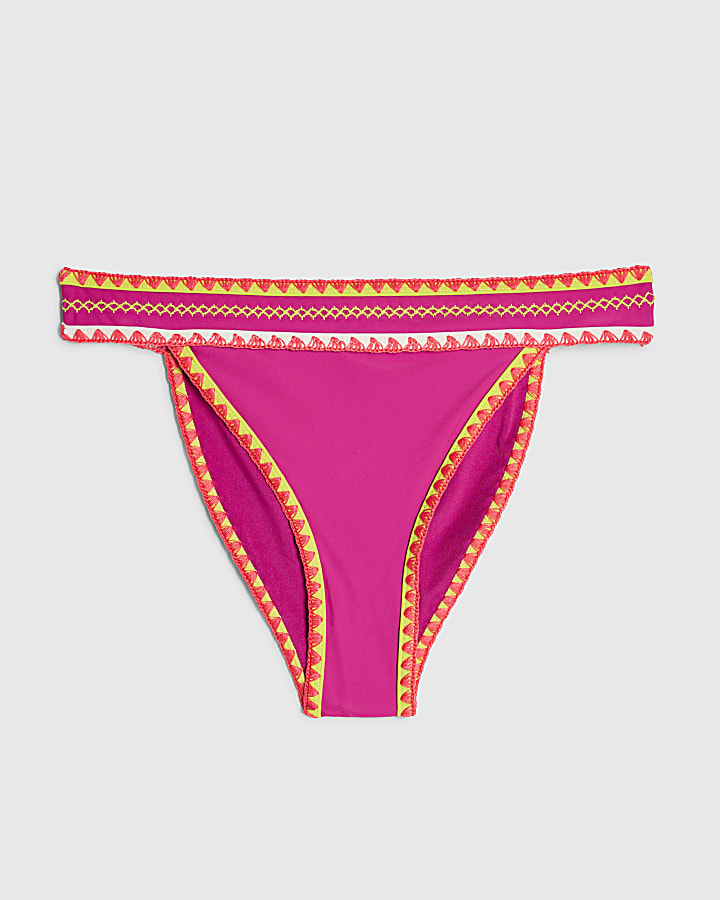 Purple High Leg Whipstitch Bikini Bottoms