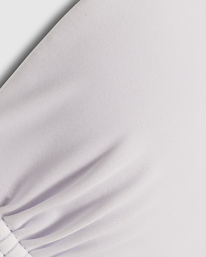 White Structured Flower Trim Bikini Top