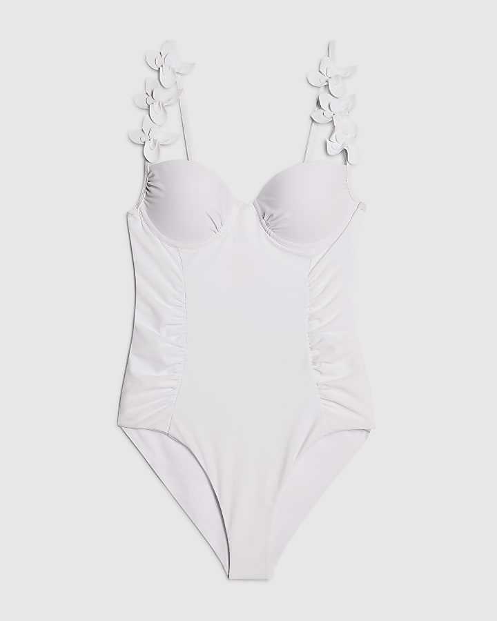 White Flower Trim Swimsuit