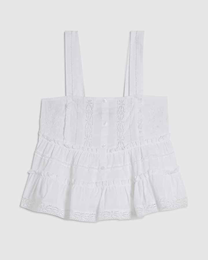 White Lace and Pearl Cami Top