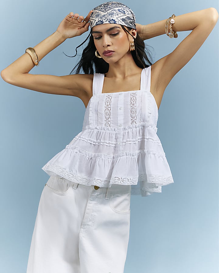 White Lace and Pearl Cami Top