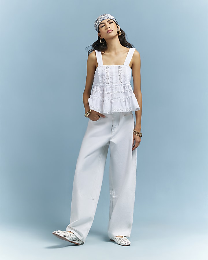 White Lace and Pearl Cami Top