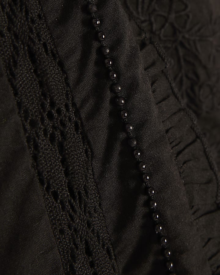Black Lace Pearl Detail Smock Cami Top