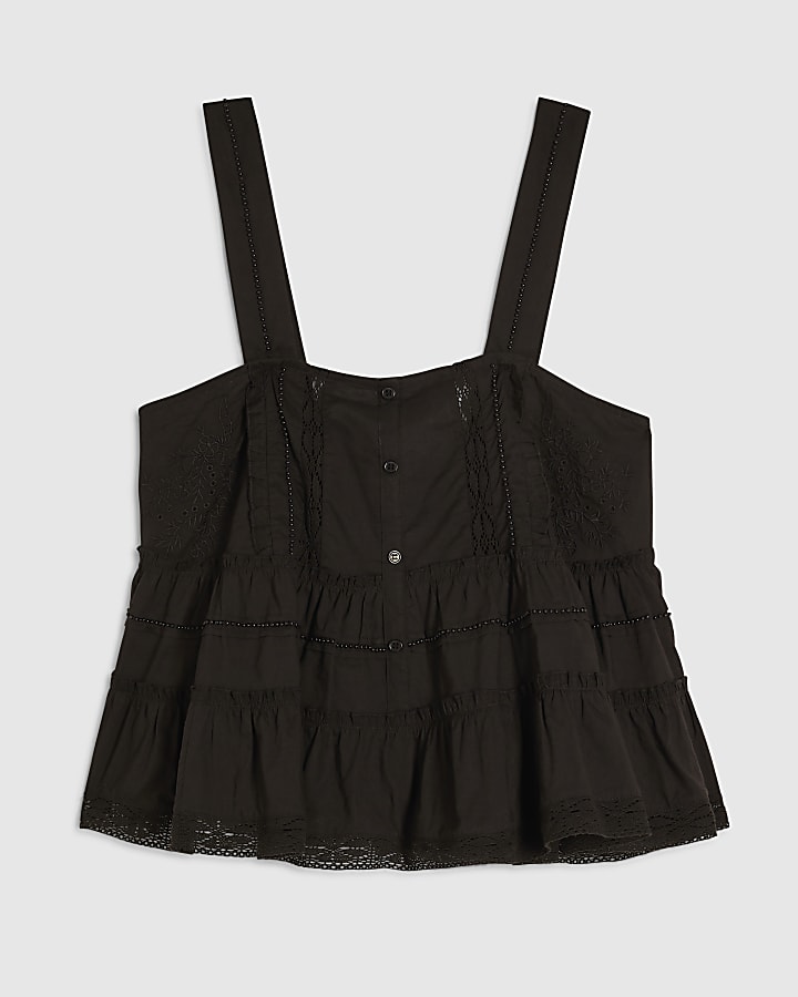 Black Lace Pearl Detail Smock Cami Top