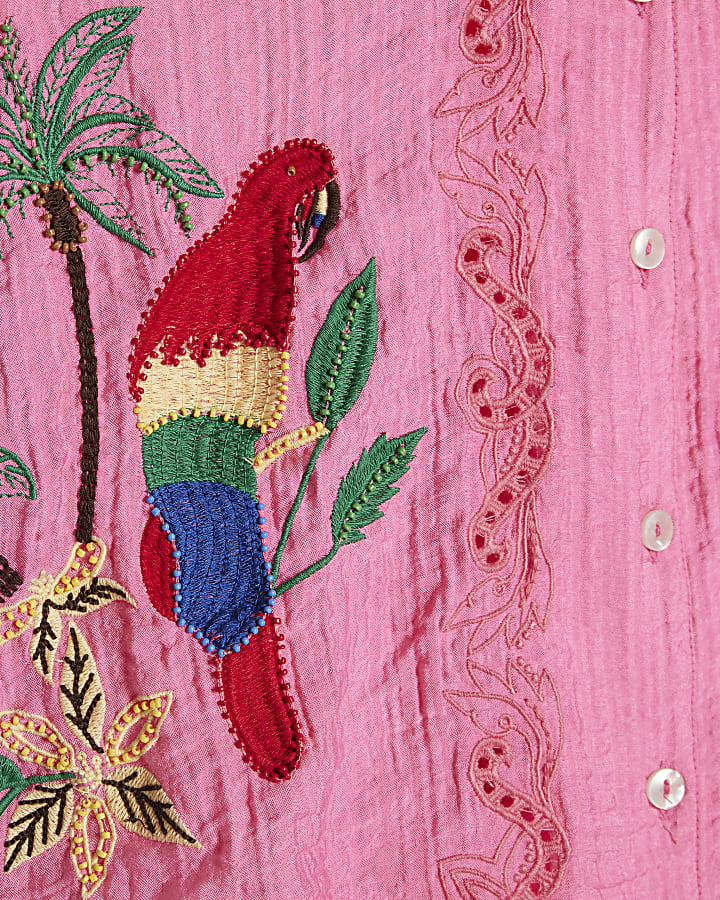 Pink Parrot Embroidered Broderie Top