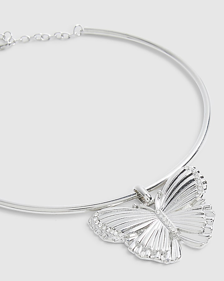 Silver Butterfly Torque Necklace