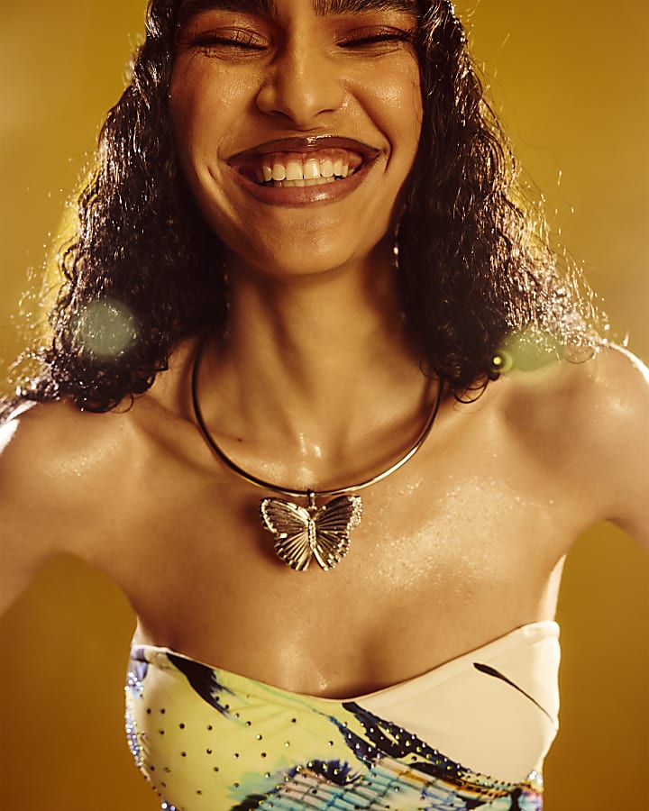 Silver Butterfly Torque Necklace