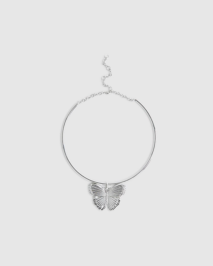 Silver Butterfly Torque Necklace