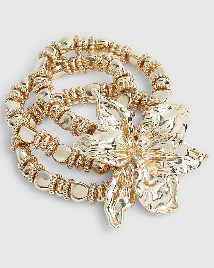 Gold Orchid Flower Stretch Bracelets