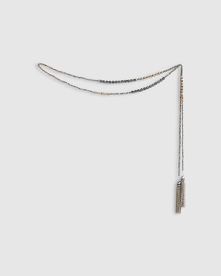 Silver Mixed Metal Beaded Belt