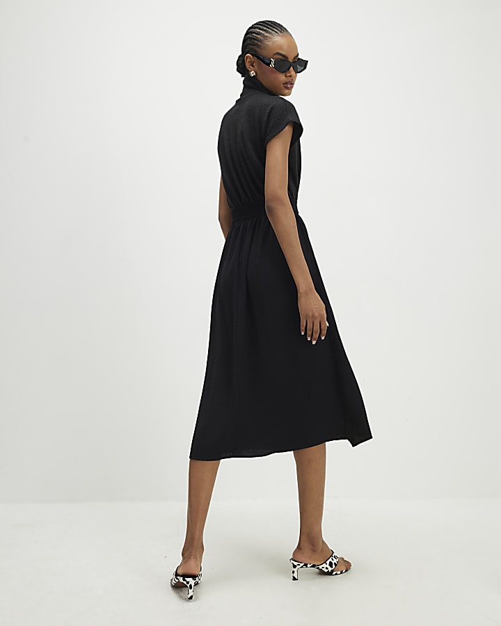 Black Cosy Hybrid Midi Dress