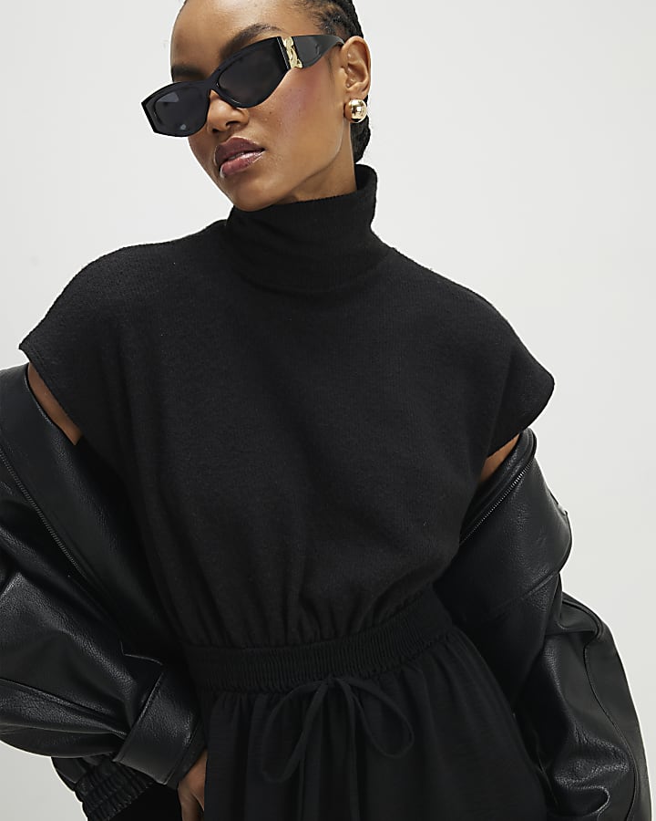 Black Cosy Hybrid Midi Dress