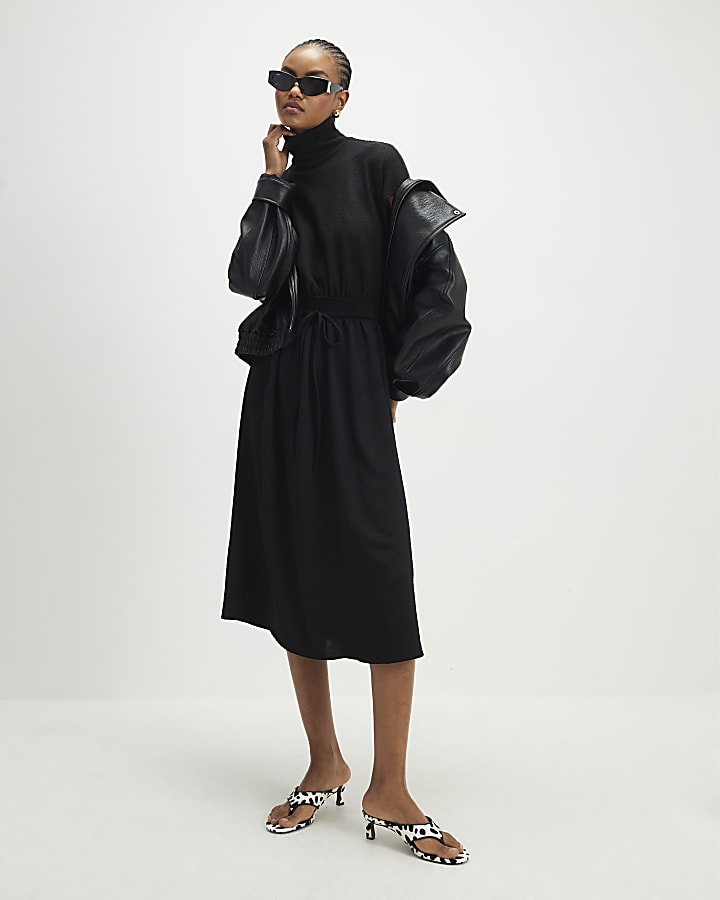 Black Cosy Hybrid Midi Dress