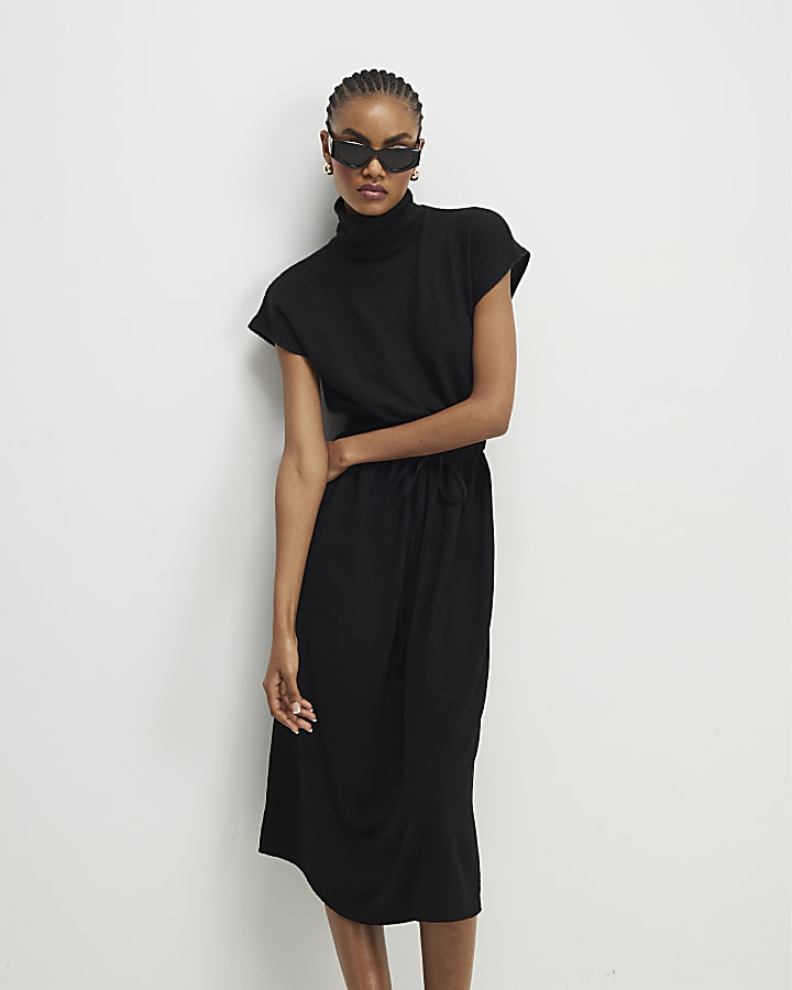 Black Cosy Hybrid Midi Dress