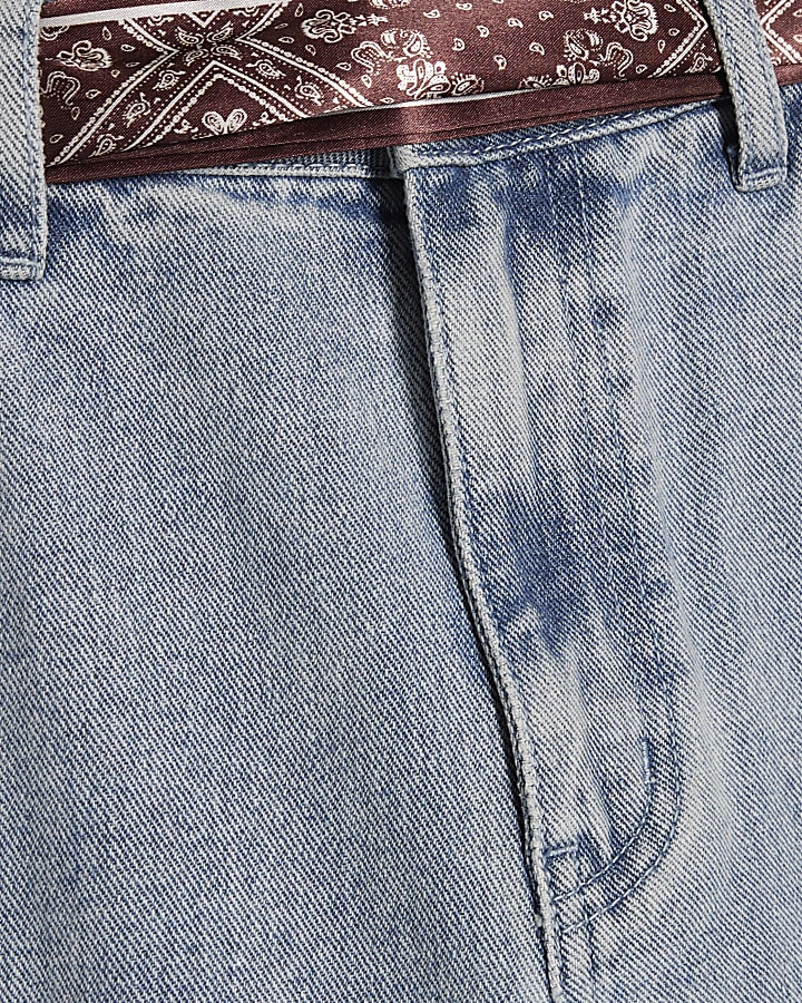 Blue Scarf Detail Seamed Barrel Leg Jeans