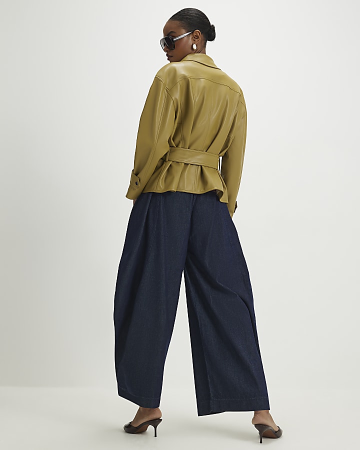 Blue Elasticated Horseshoe Barrel Leg Jeans