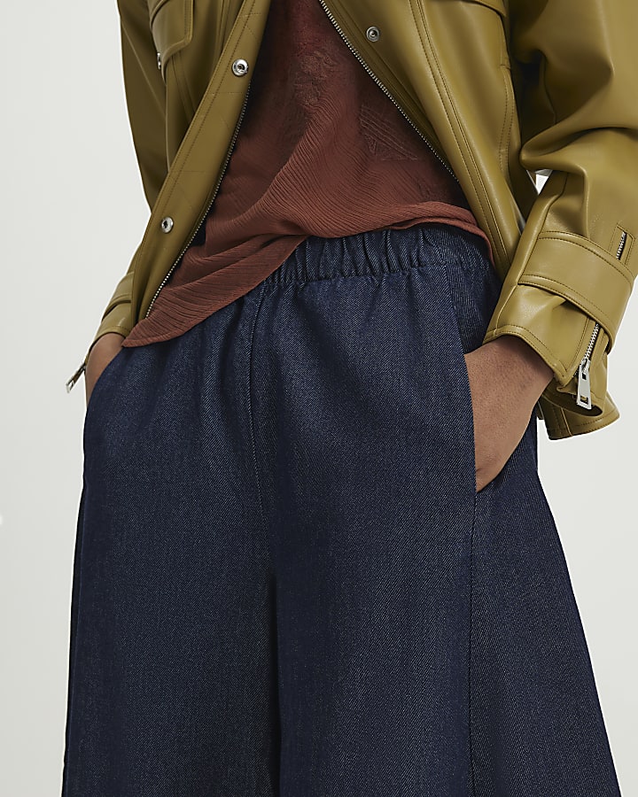 Blue Elasticated Horseshoe Barrel Leg Jeans