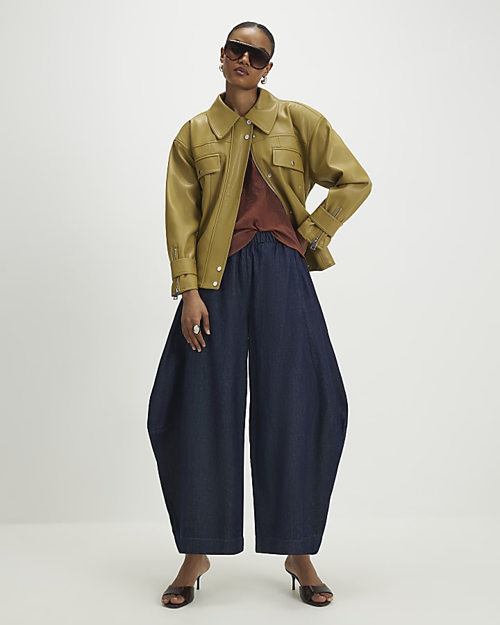 Blue Elasticated Horseshoe Barrel Leg Jeans