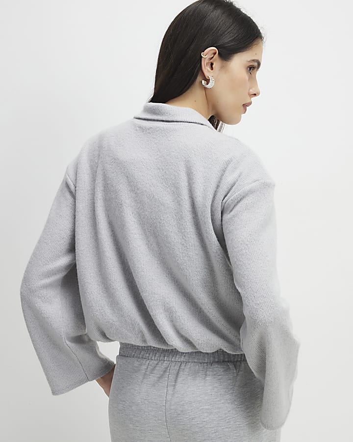 Grey Long Sleeve Cosy Bubble Hem Cardigan