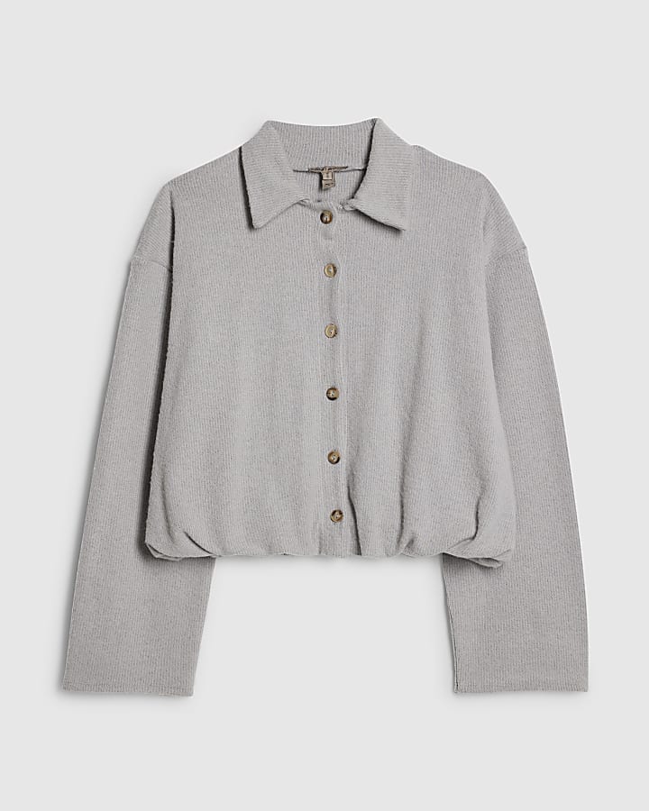 Grey Long Sleeve Cosy Bubble Hem Cardigan