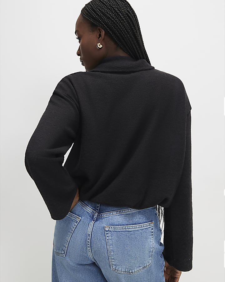 Black Long Sleeve Cosy Bubble Hem Cardigan