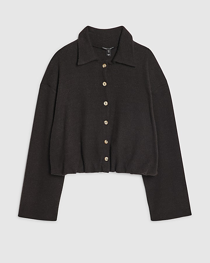 Black Long Sleeve Cosy Bubble Hem Cardigan