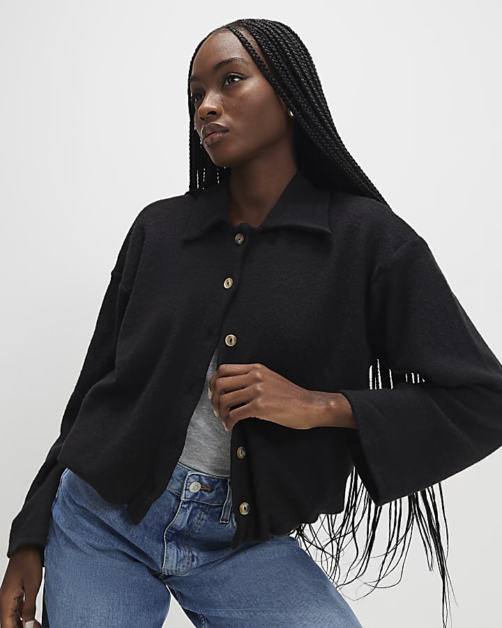 Black Long Sleeve Cosy Bubble Hem Cardigan