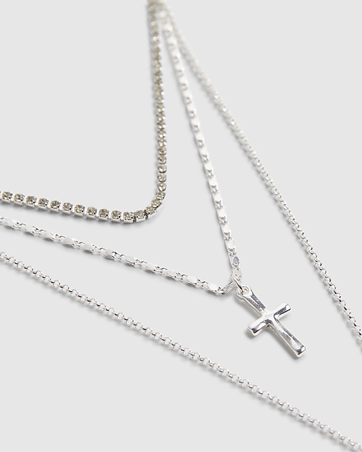 Silver Cross Layered Necklace