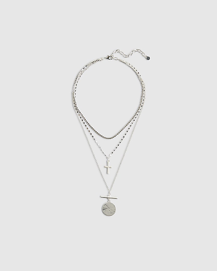 Silver Cross Layered Necklace