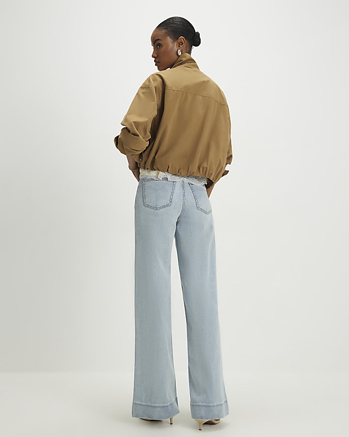 Blue High Waisted Stretch Wide Leg Jeans