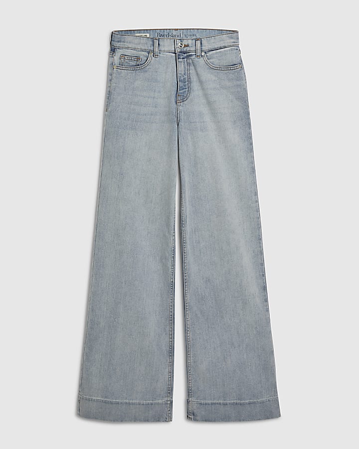 Blue High Waisted Stretch Wide Leg Jeans
