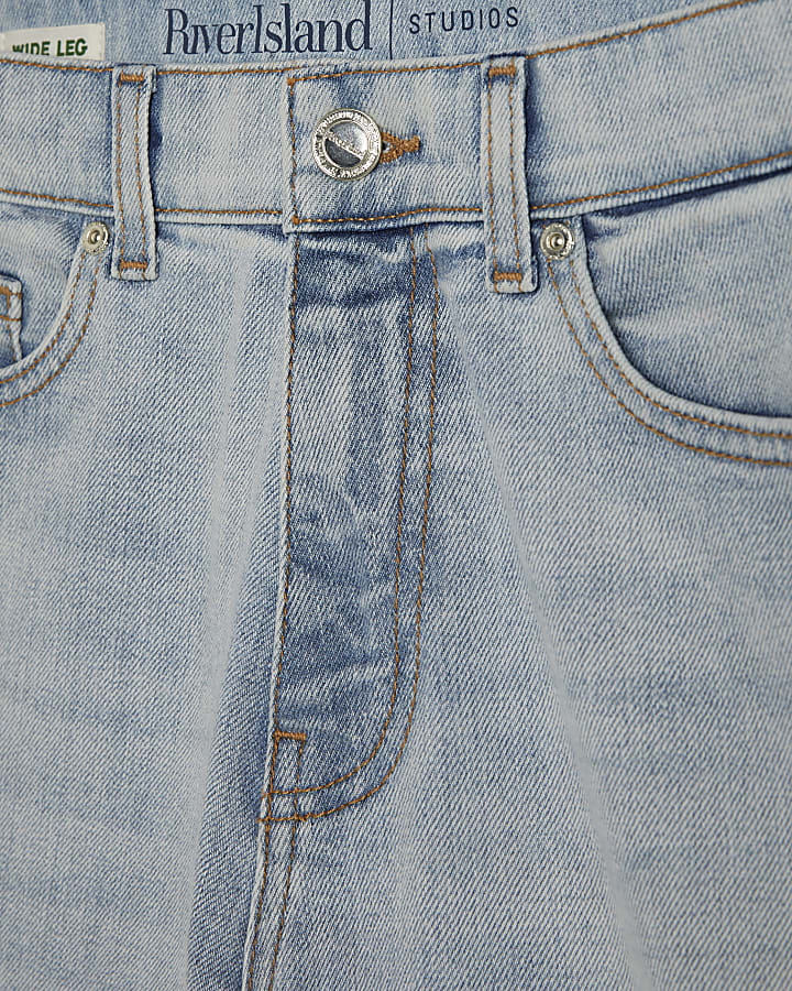 Blue High Waisted Stretch Wide Leg Jeans
