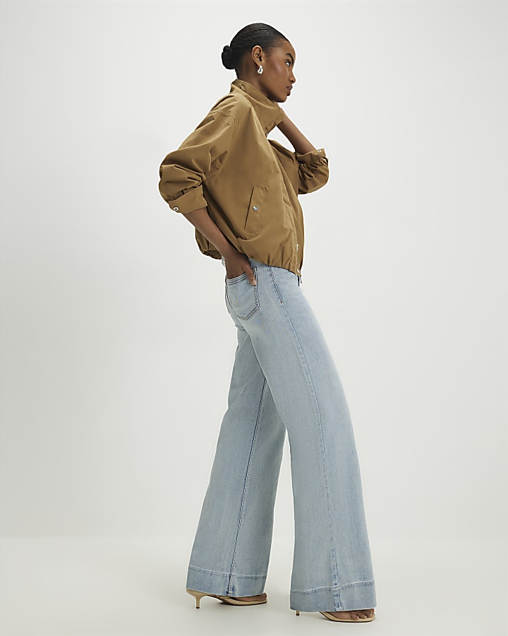 Blue High Waisted Stretch Wide Leg Jeans