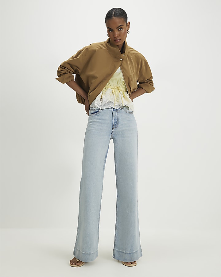 Blue High Waisted Stretch Wide Leg Jeans
