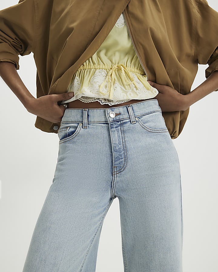 Blue High Waisted Stretch Wide Leg Jeans