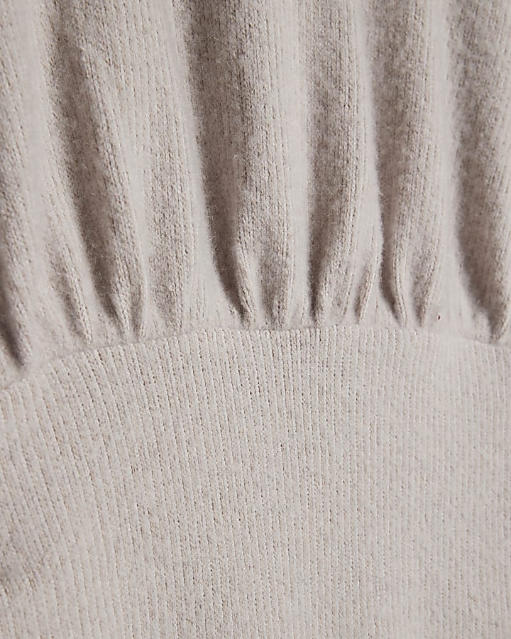 Beige Cosy Long Sleeve Ruched Mini Dress