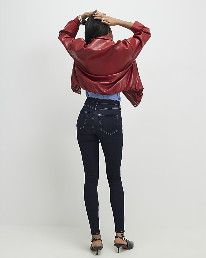 Blue Contrast Stitch Skinny Jeans