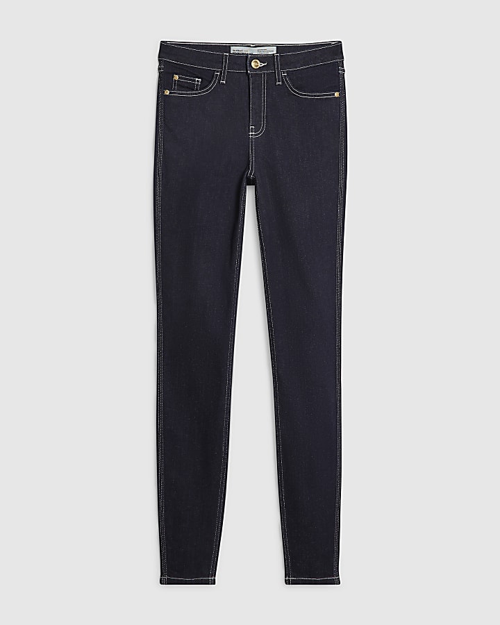 Blue Contrast Stitch Skinny Jeans