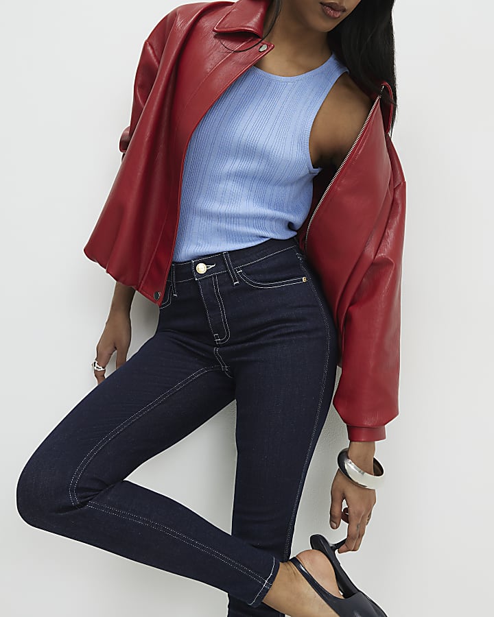 Blue Contrast Stitch Skinny Jeans