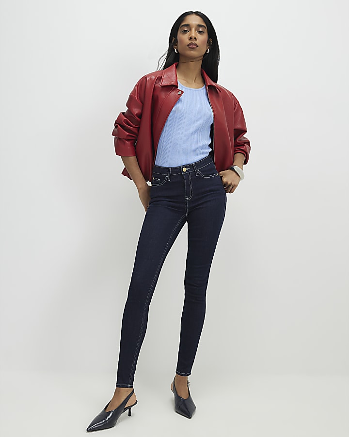 Blue Contrast Stitch Skinny Jeans