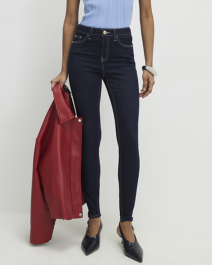 Blue Contrast Stitch Skinny Jeans